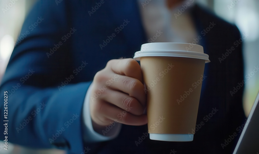 Businessman working on laptop with coffee cup at office, empty copy space for text Businessman working on laptop with coffee cup at office, empty copy space for text