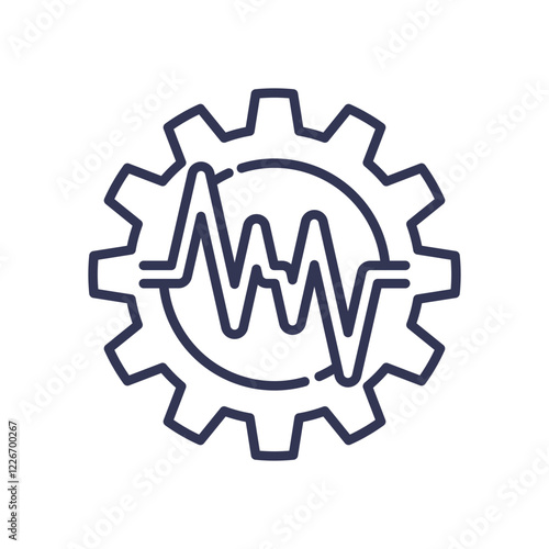 Gear with heartbeat line symbolizes health monitoring technology.