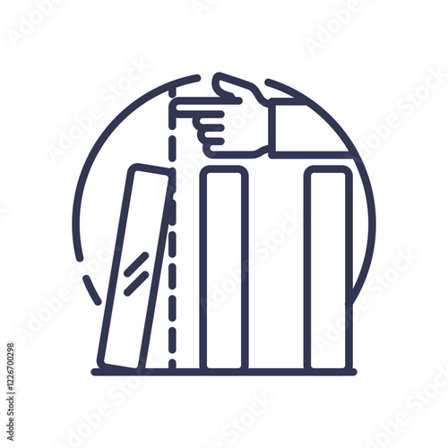 A hand stops falling dominoes, symbolizing intervention to prevent failure.