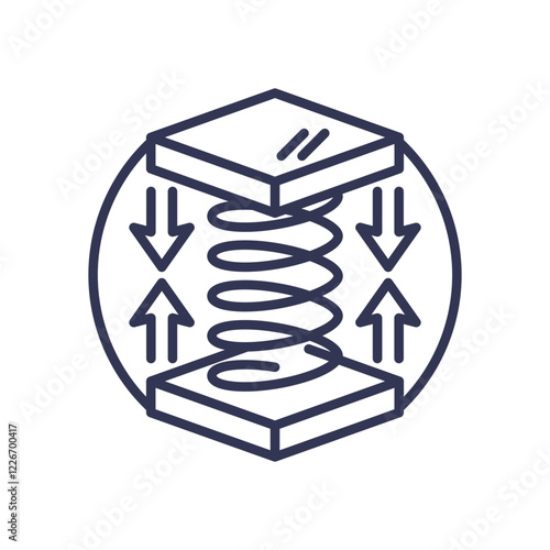 Spring compressed between two plates with arrows indicating pressure.