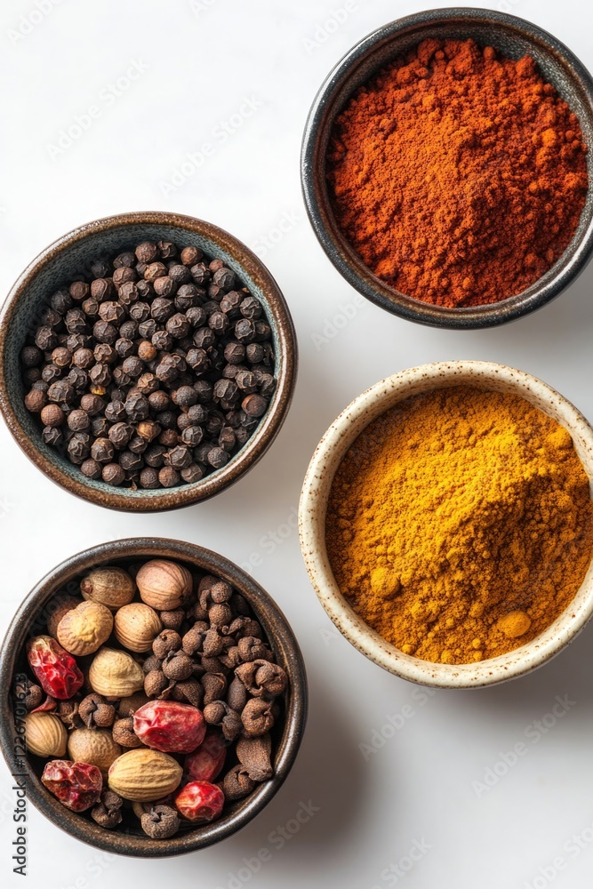 Colorful spices on a table top. Colorful spices on a table top.