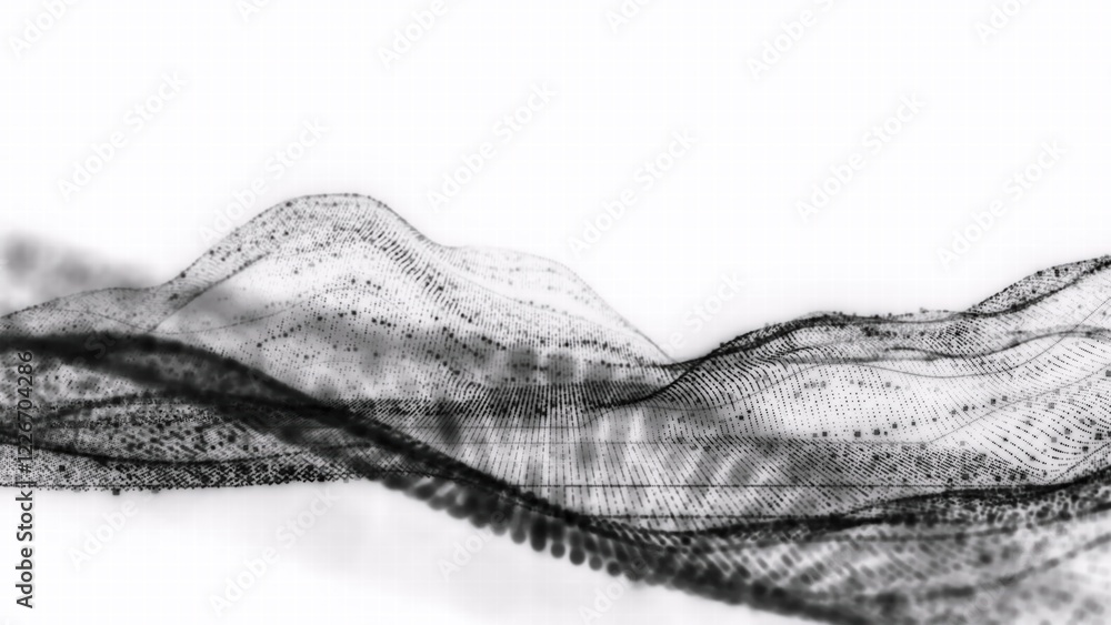 Fototapeta premium Abstract minimalist design with dark dots and flowing lines on light backdrop, dynamic texture, volumetric depth, modern elegance, subtle light play