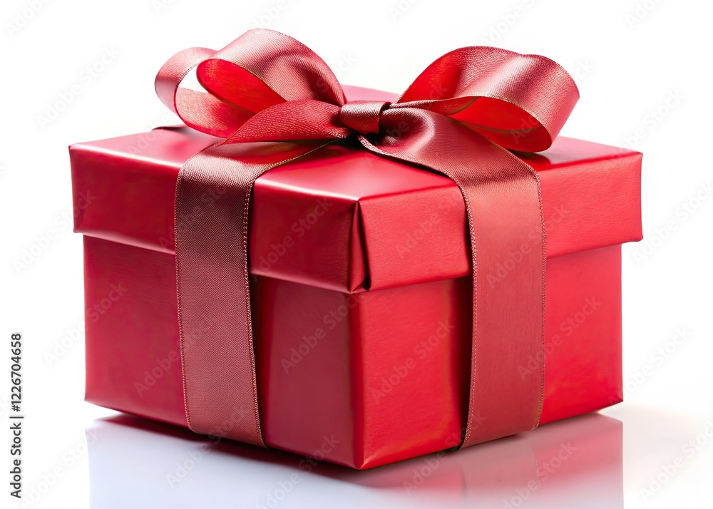 Fototapeta premium Bright Red Gift Box, Celebration, Birthday, Holiday Stock Photo
