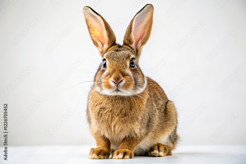 Fototapeta premium Brown Rabbit on White Background - Documentary Style