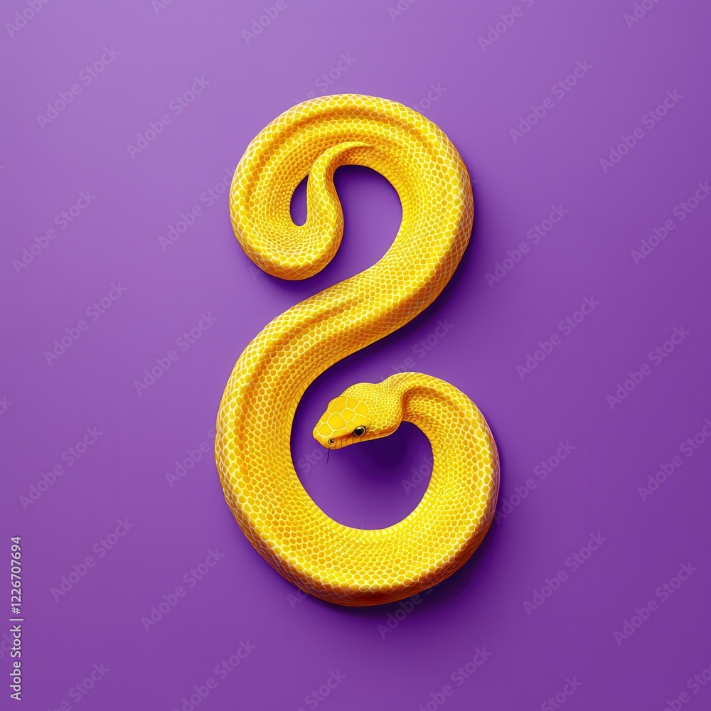 Obraz premium Vibrant Yellow Snake on Purple Background