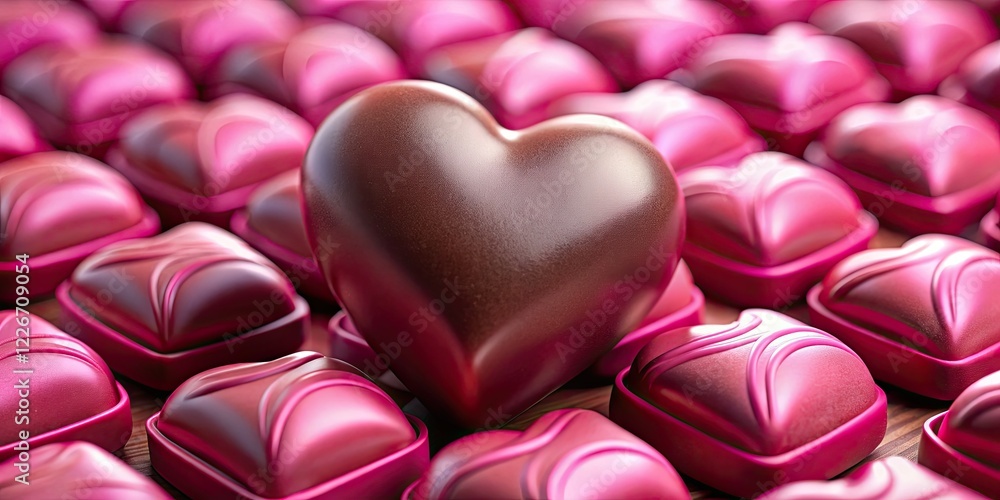 Obraz premium Closeup Pink Heart Chocolate, High Depth of Field
