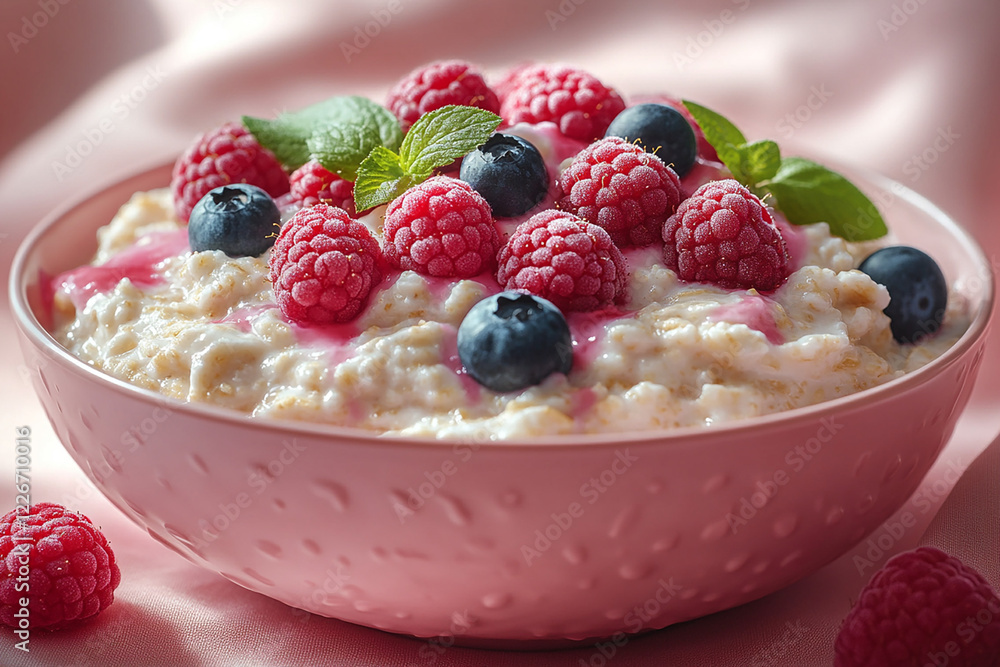 Oatmeal porridge and berries in a bowl. Oatmeal porridge and berries in a bowl.