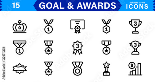 Achievement & Award Icon Set. Vector Icons for Trophies, Medals, Success, Milestones, and Goals photo