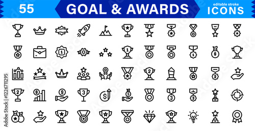 Achievement & Award Icon Set. Vector Icons for Trophies, Medals, Success, Milestones, and Goals photo