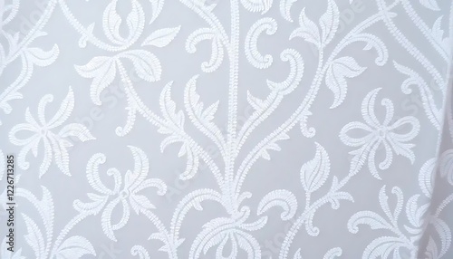 White Floral Embroidered Fabric Design