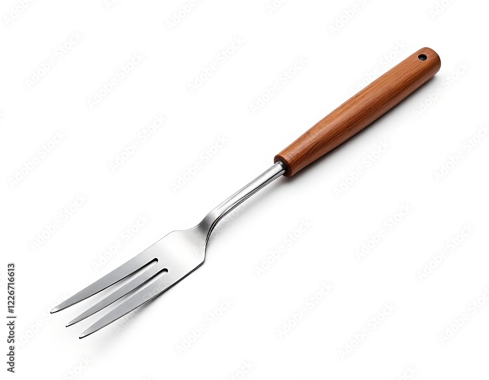 Fototapeta premium A barbecue grilled fork with wooden, handle isolated on white background