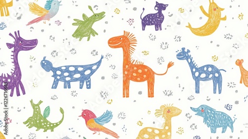 Colorful Doodles of Cute Animals in Funny Poses for a Lighthearted Background