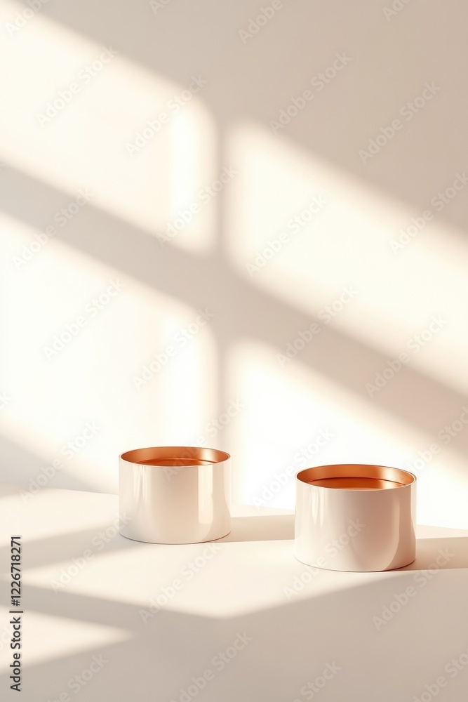 Soft sunlight casts gentle shadows over minimalistic candle hold Soft sunlight casts gentle shadows over minimalistic candle hold