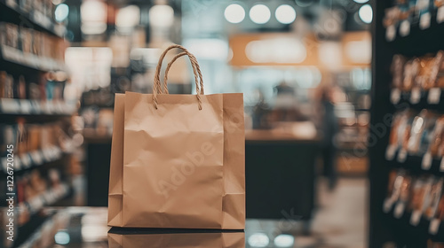 Brown paper shopping bag on display in a grocery store photo