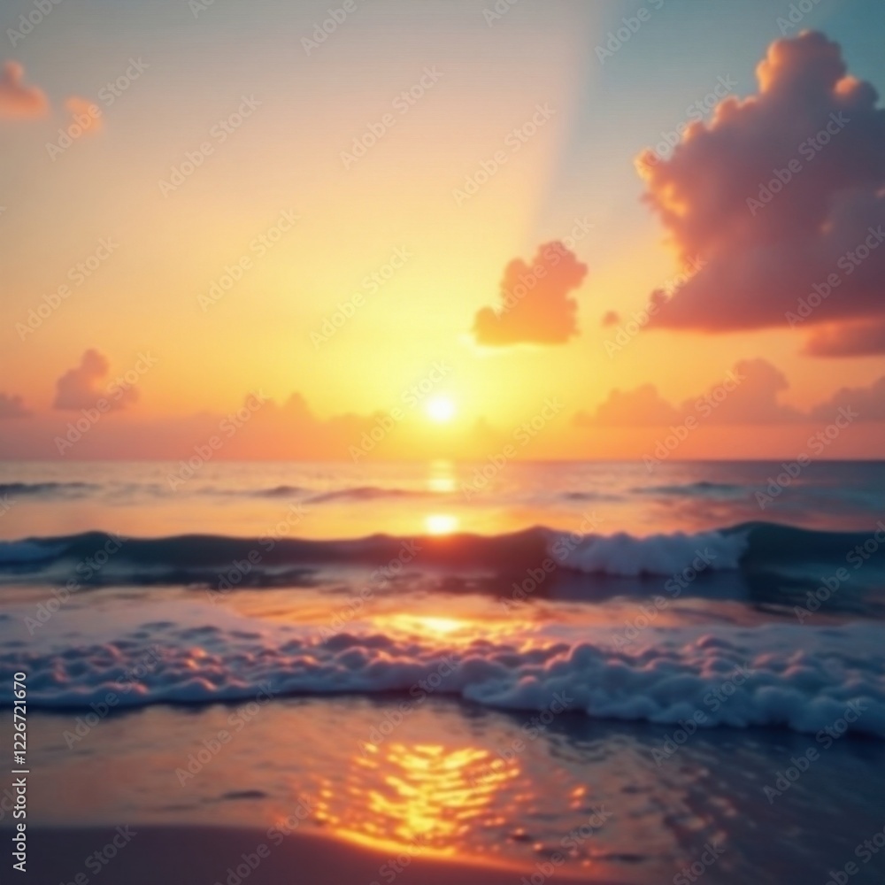 Soft focus sunset sky meets a gentle, blurred ocean expanse , soft focus, golden hour, image Soft focus sunset sky meets a gentle, blurred ocean expanse , soft focus, golden hour, image