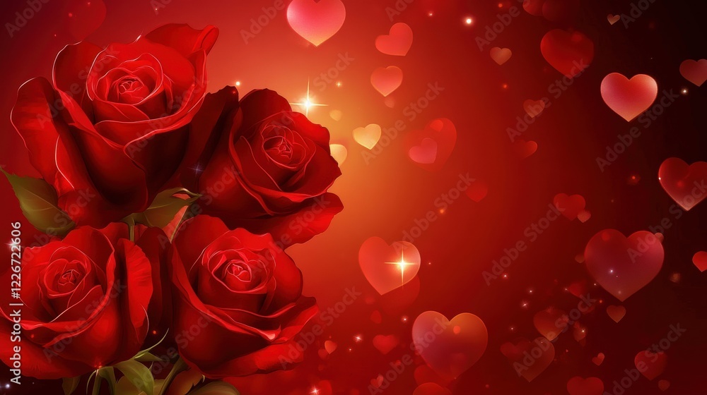 Elegant Red Roses on Subtle Background with Heart Shapes for Romantic Celebrations Elegant Red Roses on Subtle Background with Heart Shapes for Romantic Celebrations
