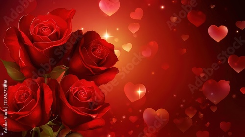 Elegant Red Roses on Subtle Background with Heart Shapes for Romantic Celebrations
