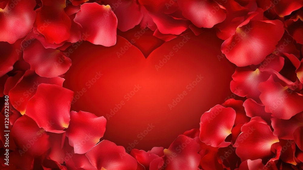 Elegant Red Roses with Heart Shapes Created by Petals in a Romantic Background Elegant Red Roses with Heart Shapes Created by Petals in a Romantic Background