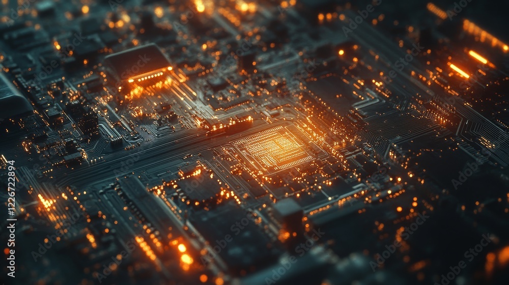 Fototapeta premium Close-up of printed circuit boards, highlighting intricate electronics connections