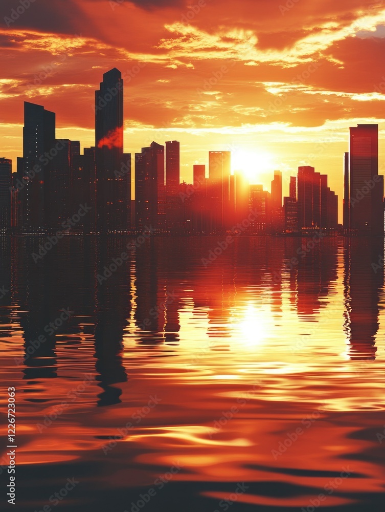 Fototapeta premium Sunset Skyline with Reflection