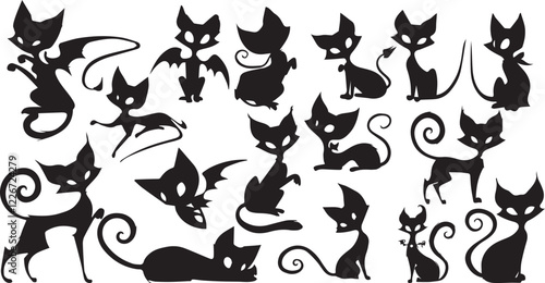 Set kittenes. Hand drawn vector illustration