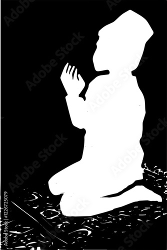 silhouette of a little boy is praying