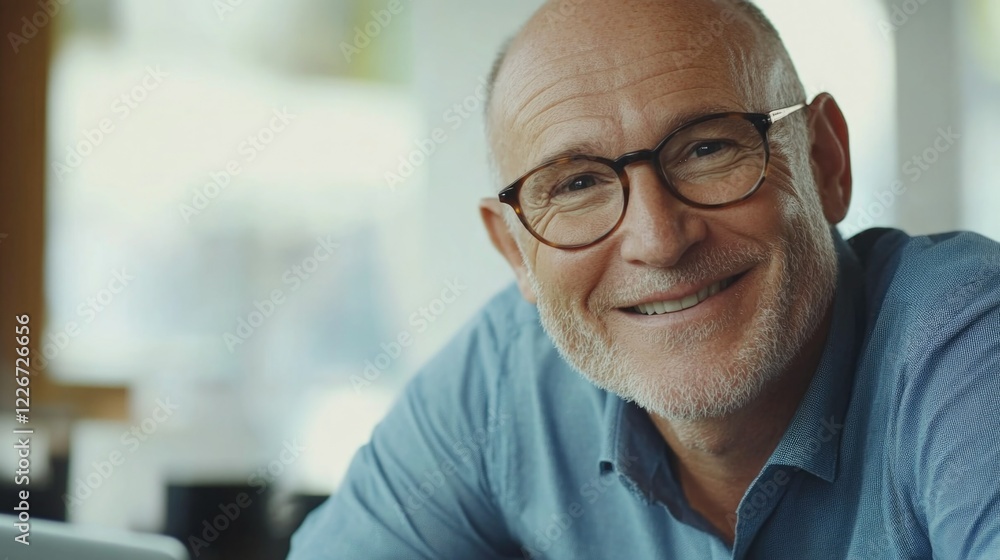Smiling Man with Glasses, Background Blurred Smiling Man with Glasses, Background Blurred