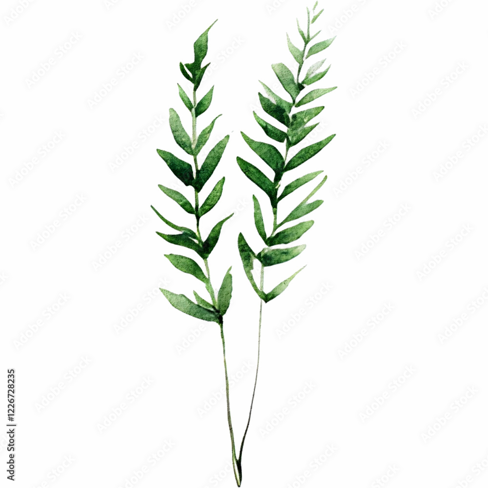Fototapeta premium Watercolor Green Fern Leaf with Delicate Fronds and Natural Details