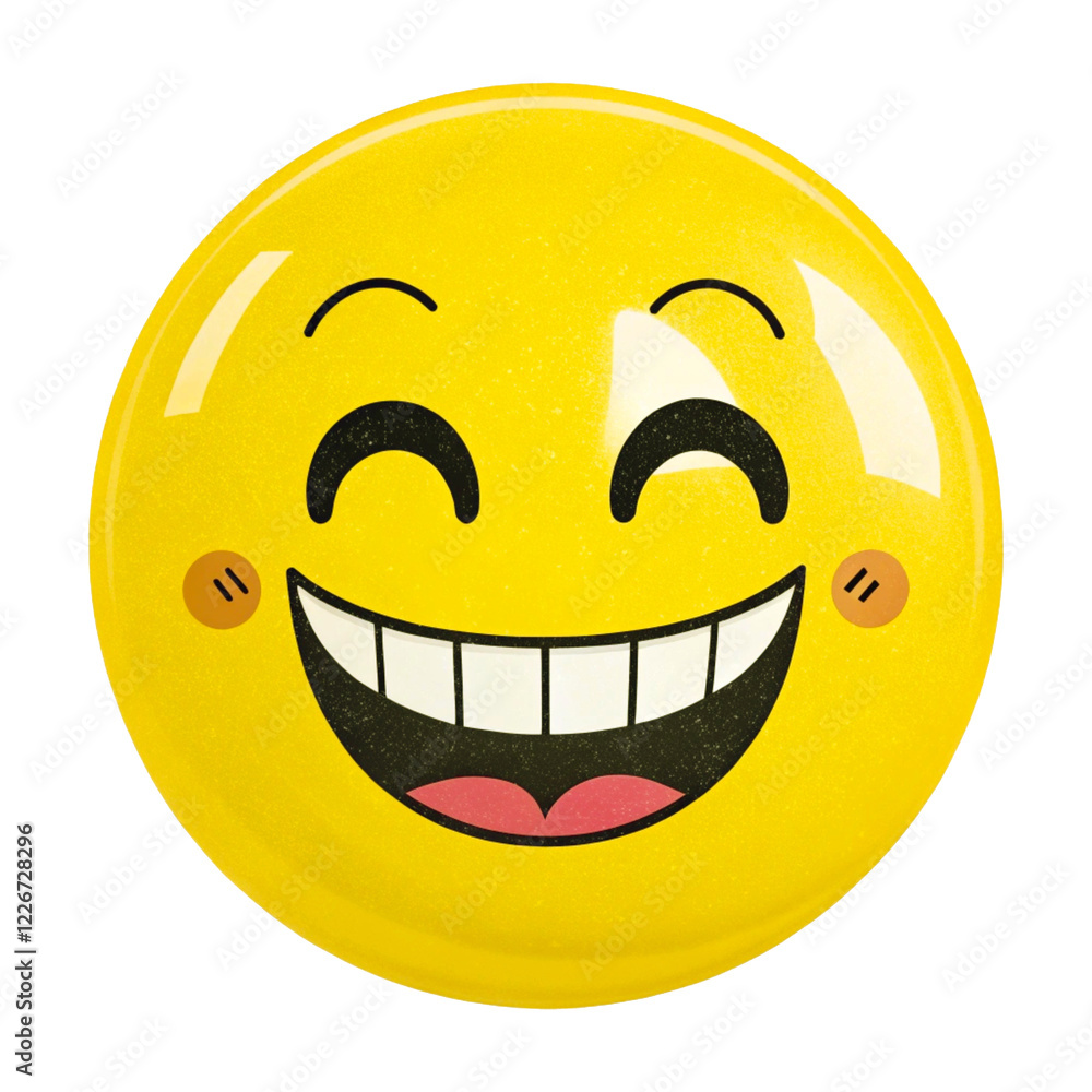 Fototapeta premium 3D Yellow Smiley Emoji with Big Grin and Glossy Surface