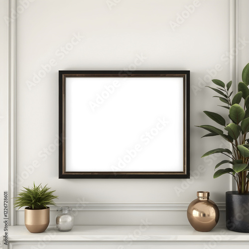 Blank picture frame mockup on wall. Template for artwork, painting, photo or poster	
