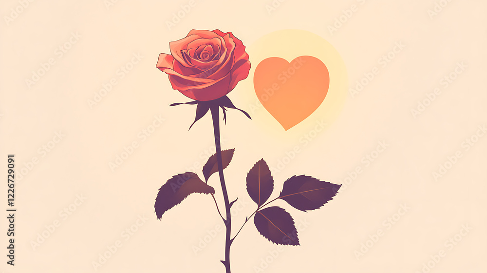 Romantic rose with heart icon digital art soft background love concept Romantic rose with heart icon digital art soft background love concept
