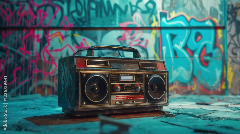 Fototapeta premium 1980s Ghetto Blaster Boombox with Graffiti and Urban Vibes