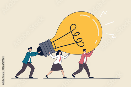 Innovation idea to drive team success, business innovative solution, community or invention help company achieve goal concept