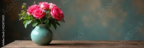 Wallpaper Mural Rose bouquet in a vintage-inspired vase on a wooden table, vaso, amante, flor Torontodigital.ca