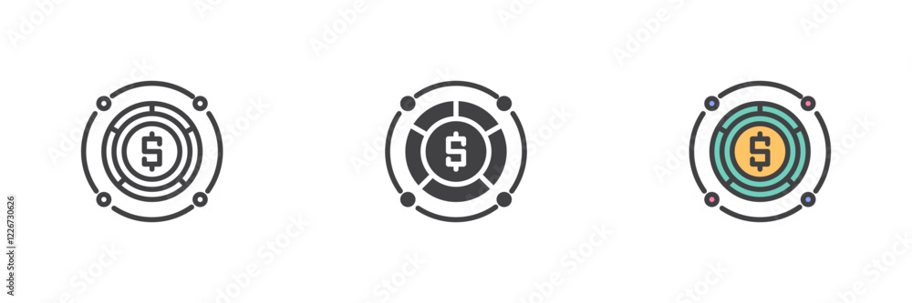 Fintech management different style icon set Fintech management different style icon set