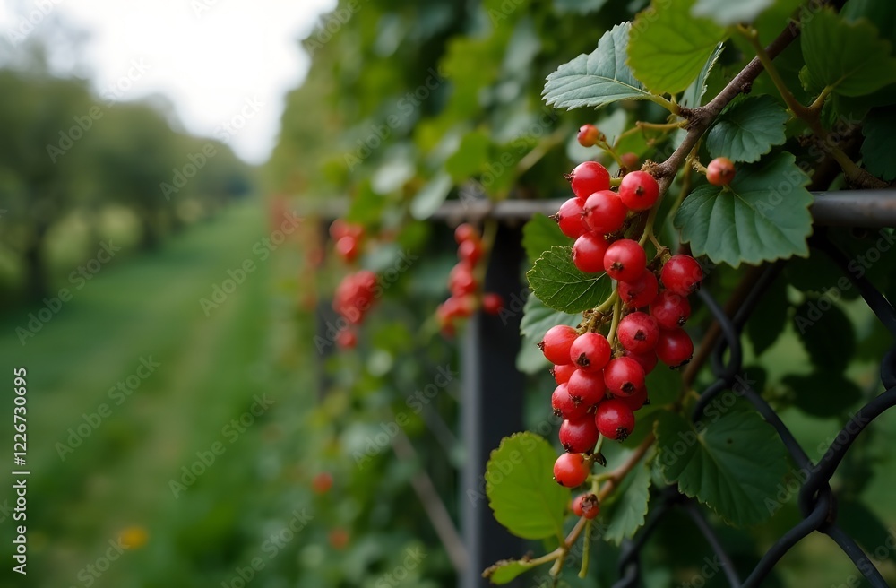 Fototapeta premium Red currants growing in the garden. Selective focus. Nature.