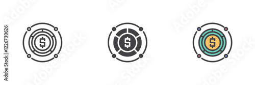 Fintech management different style icon set