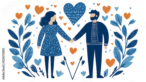 Wallpaper Mural Couple holding hands romantic illustration love theme floral background heart symbols digital art Torontodigital.ca