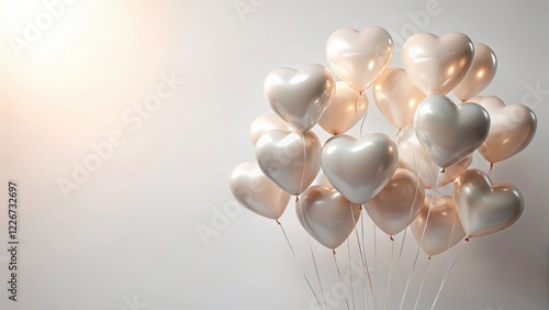 Wallpaper Mural Delicate Heart-Shaped Balloons Adrift in Airy White Space, floating hearts, balloons floating Torontodigital.ca