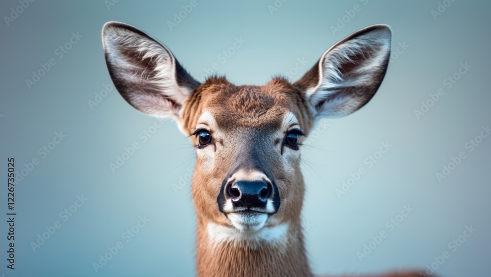 Fototapeta premium A close up of a deer's face with a blue background.