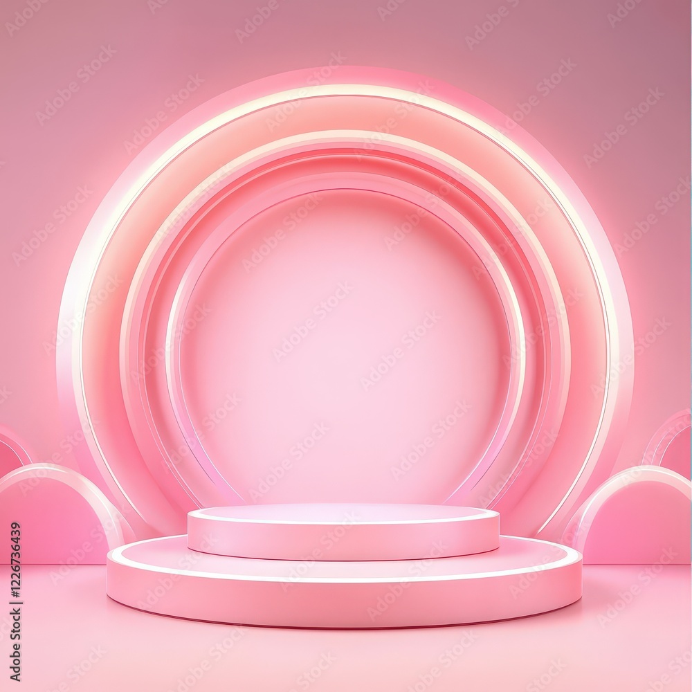 Pink Pastel Product Display Podium with Glowing Circular Background. Pink Pastel Product Display Podium with Glowing Circular Background.