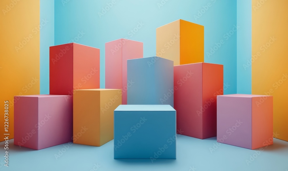 Obraz premium Abstract minimalist cubes, dynamic design, 3d render, Generative AI