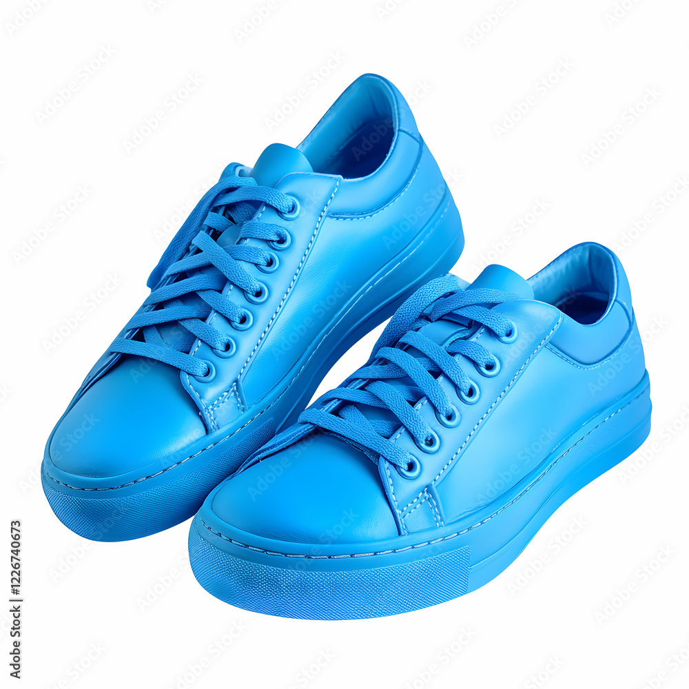 A pair of vibrant blue sneakers with sleek, modern design, isolated on a clean white background A pair of vibrant blue sneakers with sleek, modern design, isolated on a clean white background