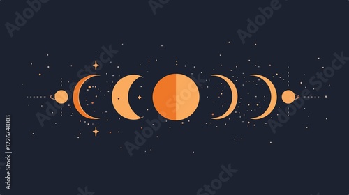 Moon Phases Solar System Flat Vector Illustration
