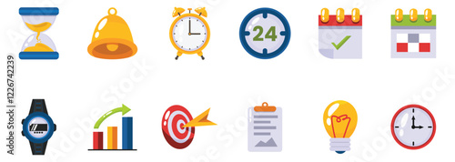 Colorful Time Management and Productivity With Flat Style Icons