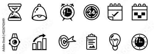 Colorful Time Management and Productivity With Black Outline Style Icons