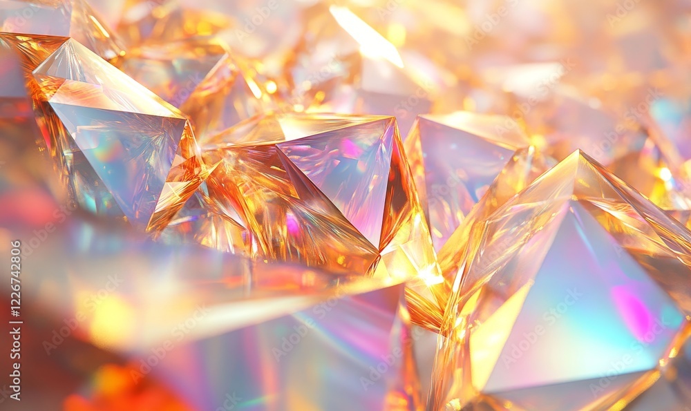 Abstract gold prisms, iridescent design, 3d render, Generative AI Abstract gold prisms, iridescent design, 3d render, Generative AI