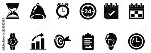 Colorful Time Management and Productivity With Black Solid Color Style Icons