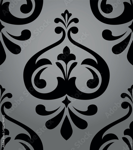 Wallpaper in the style of Baroque. Seamless vector background. Gray and black floral ornament. Graphic pattern for fabric, wallpaper, packaging. Ornate Damask flower ornament.
