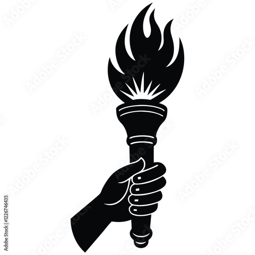 Powerful Hand Holding a Burning Torch Symbol